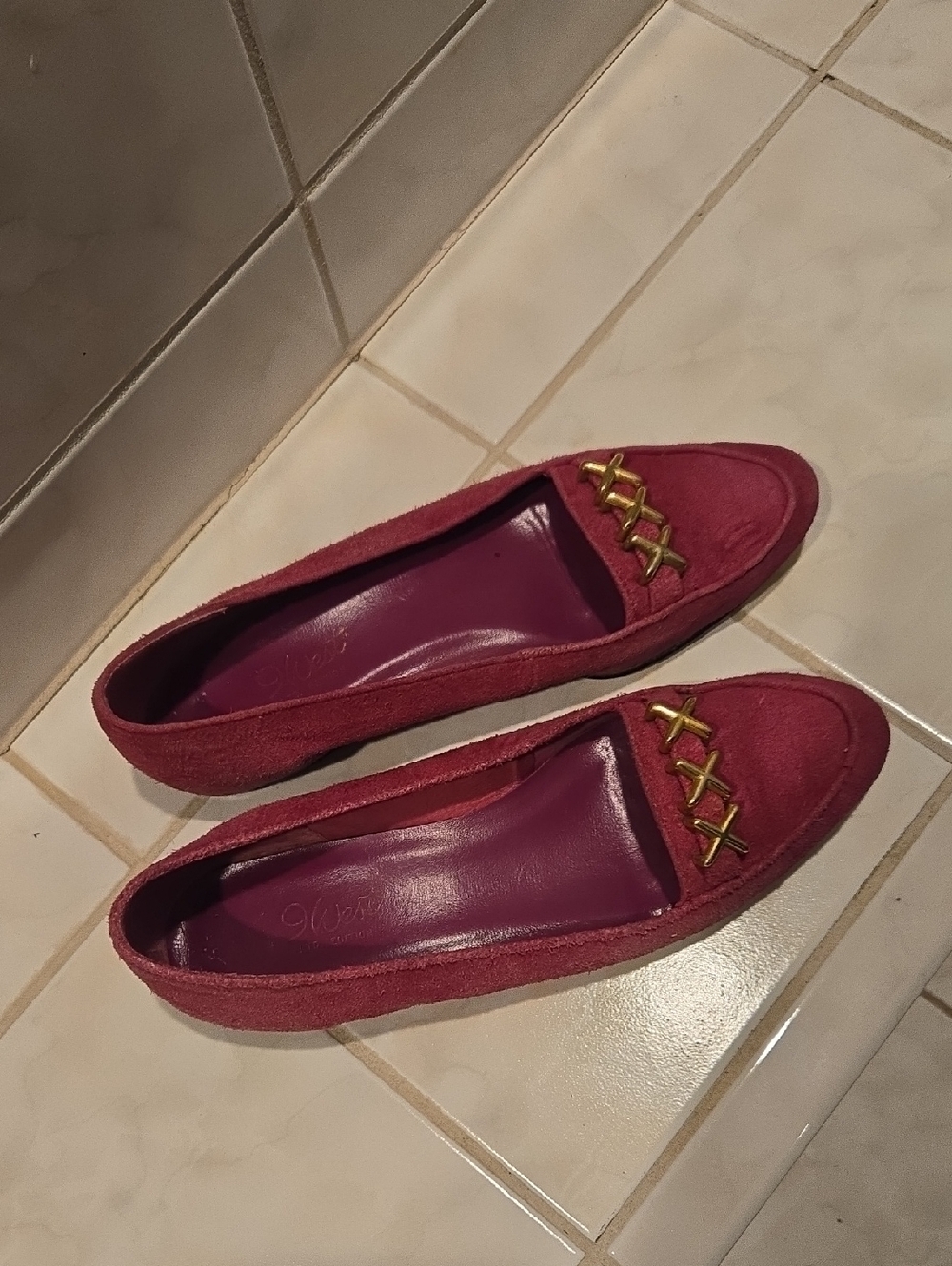 Women’s Pink Suede Flats with Gold Accent